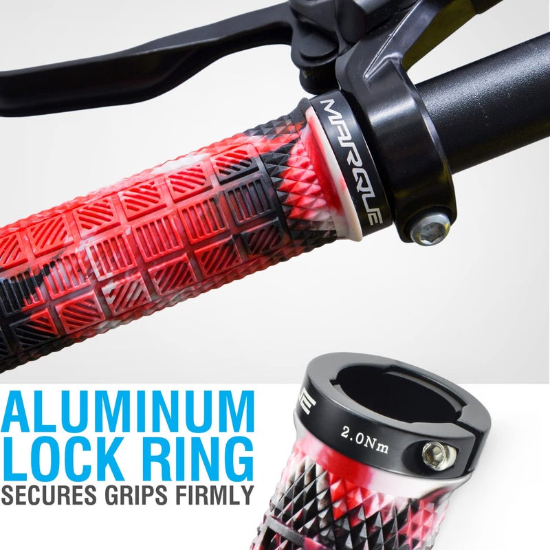 Marque Grapple Mountain Bike Handlebar Grips â€“ Single Lock-On Ring MTB and BMX Bicycle Handle Bar with Non-Slip Grip (Wild FIre Red) - Image 3